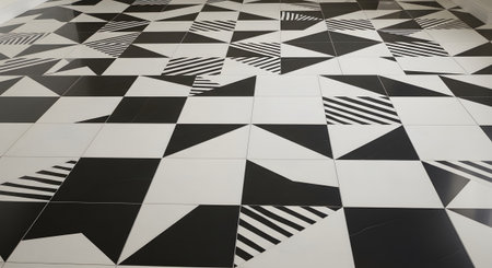 Abstract showing geometric black and white tiled floor with abstract patterns. resolution...