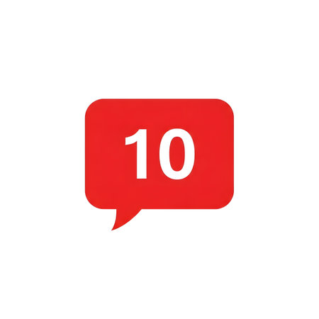 Transparent showing red notification badge with the number 10 in white on a transparent...