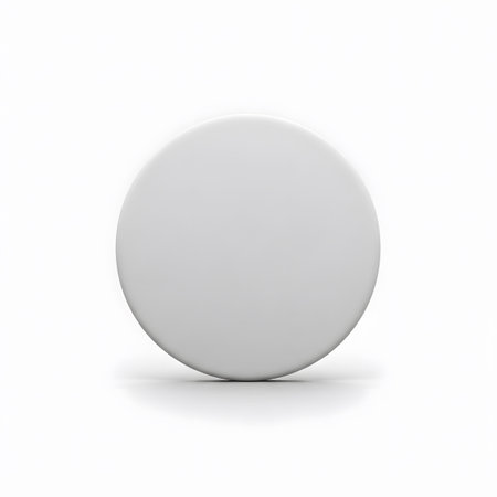 A smooth, solid white oval with a subtle shadow cast beneath it, isolated on a pure white...