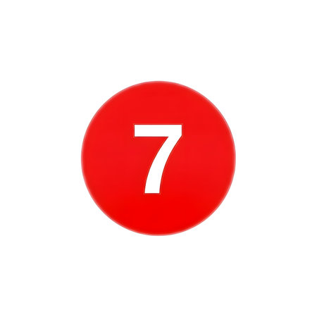 Seven showing white number seven inside a solid red circle on a white background.
