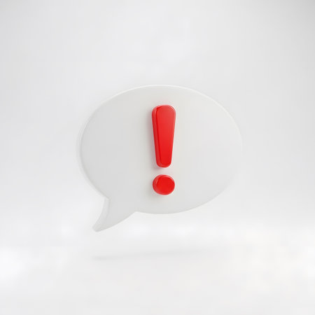showing white speech bubble with red exclamation mark symbol inside. resolutionの写真素材