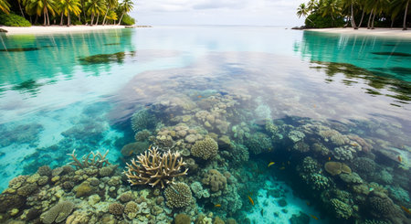 Beautiful tropical coral reef atoll in Maldives. Nature background