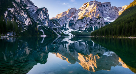 Panoramic view of Lake Braies, Dolomites, Italy