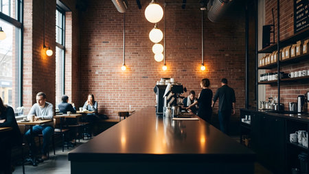 Coffee shop interior. Barista working in coffee shop.
