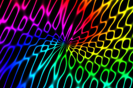 Glowing neon mandala abstract background with vibrant radial light patterns for psychedelic visuals.
