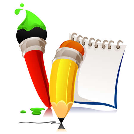 Pencil, Paint Brush and Paperのイラスト素材