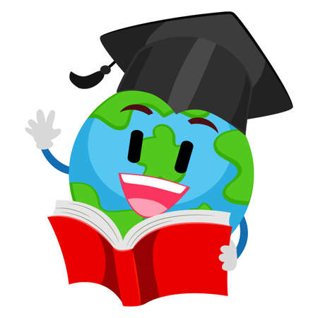 Vector Illustration of Earth Mascot reading a Bookのイラスト素材