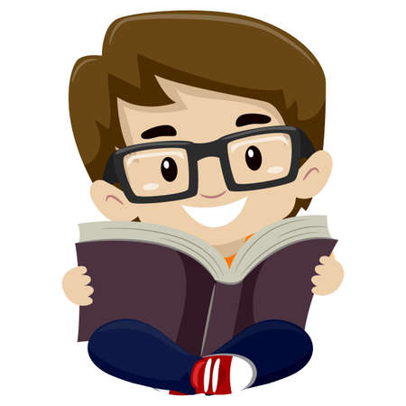 Vector Illustration of a Kid Boy Reading a Bookのイラスト素材