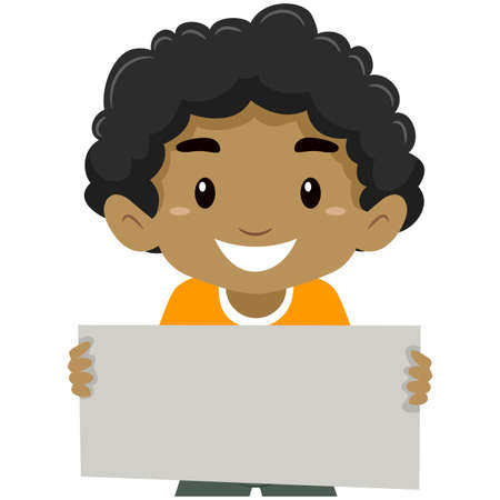 Vector Illustration of a Boy Holding a Signageのイラスト素材