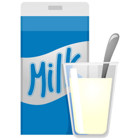 Vector Illustration of Milk Carton and Glass of Milkのイラスト素材