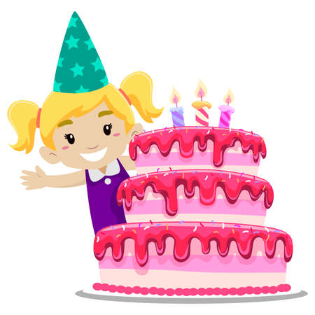 Vector illustration of a Birthday Cake with a Girlのイラスト素材