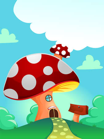 Vector Illustration of Red Mushroom Houseのイラスト素材