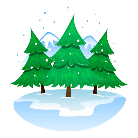 Vector Illustration of Winter Mountains with Pine trees and Snow Fallingのイラスト素材