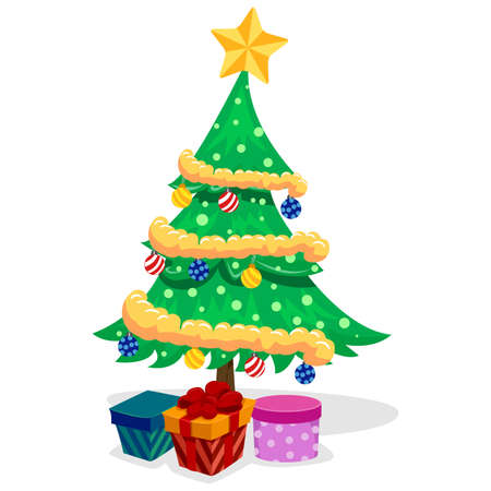 Vector Illustration of Christmas Tree with Presentsのイラスト素材