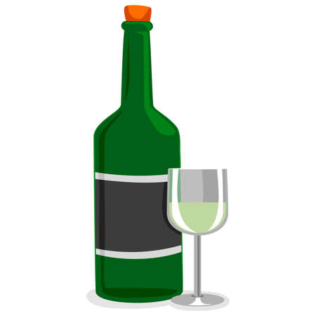 Vector Illustration of Wine Bottle and wine glassのイラスト素材