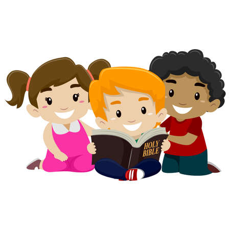 Vector Illustration of Children Reading Bibleのイラスト素材