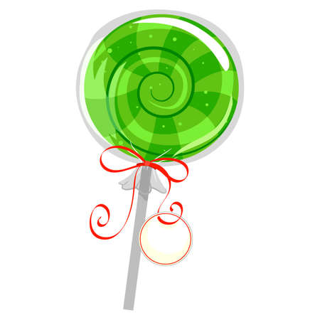 Vector Illustration of Green Lollipop with Wrapper and Tagのイラスト素材