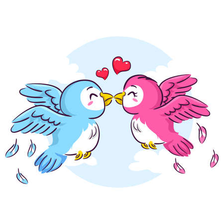 Vector Illustration of Love Birds Kissingのイラスト素材