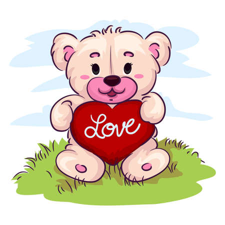 Vector Illustration of Teddy Bear Holding a Heartのイラスト素材
