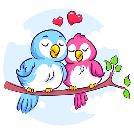Vector Illustration of Love Birds on the Branchのイラスト素材