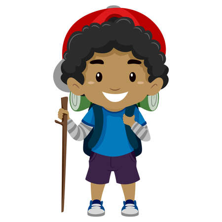 Vector Illustration of a Black Boy in camping costumeのイラスト素材