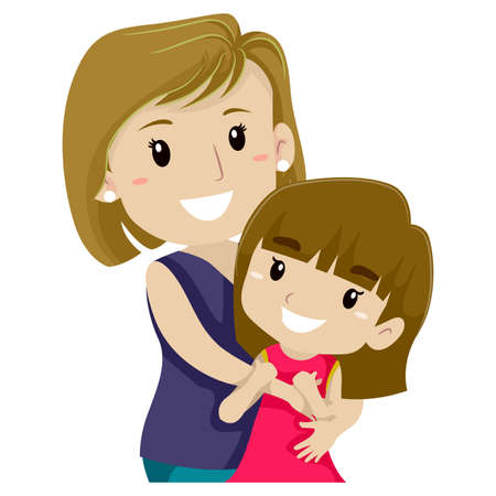 Vector Illustration of Mother Hugging her Daughterのイラスト素材