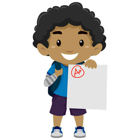 Vector Illustration of a Black Boy showing his A plus Examのイラスト素材