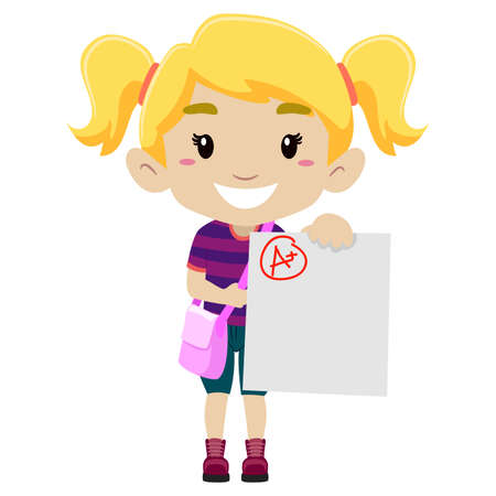 Vector Illustration of a Girl showing her A plus Examのイラスト素材
