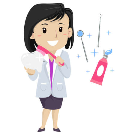 Vector Illustration of a Dentist Woman with elementsのイラスト素材