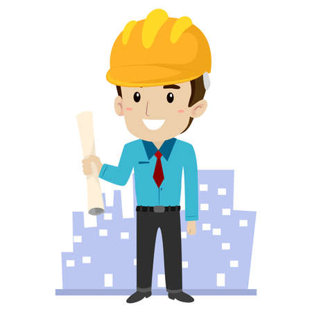 Vector Illustration of an Architect with Building Backgroundのイラスト素材