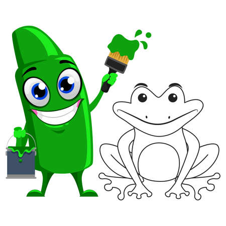 Vector Illustration of Green Crayon Mascot Coloring Frogのイラスト素材