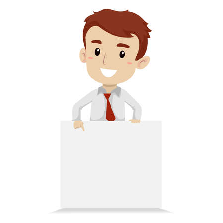 Vector Illustration of a Man holding a white Blank Signのイラスト素材