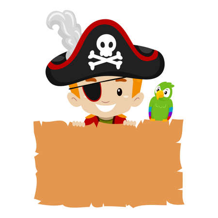Vector Illustration of Pirate Kid holding blank Papyrusのイラスト素材