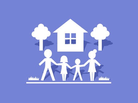 Illustration of Family Icon with House and Treesのイラスト素材