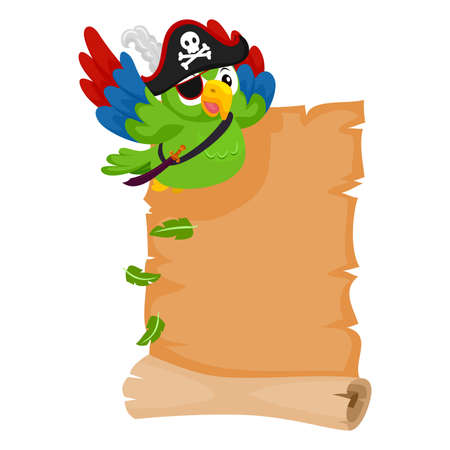 Illustration of Pirate Parrot with Blank Scrollのイラスト素材