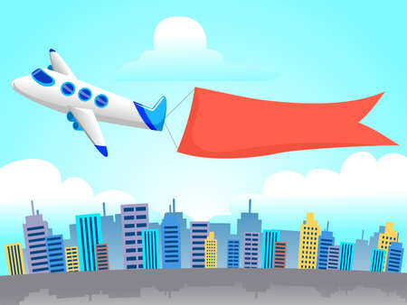Vector Illustration of Airplane with Banner Flying around the Cityのイラスト素材