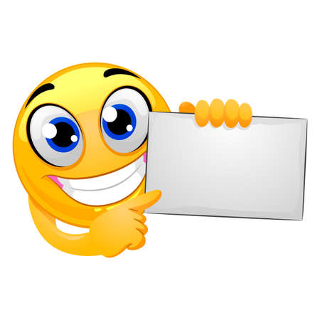 Vector Illustration of Smiley Emoticon Holding Blank Boardのイラスト素材