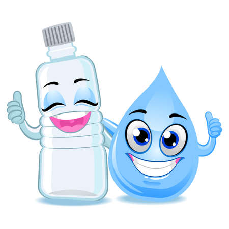 Vector Illustration of Bottle and Water Drop Mascotのイラスト素材