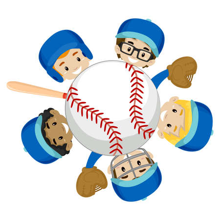 Vector Illustration of Baseball Team Boys around the Ballのイラスト素材