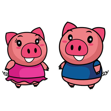 Vector Illustration of Male and Female Pigsのイラスト素材