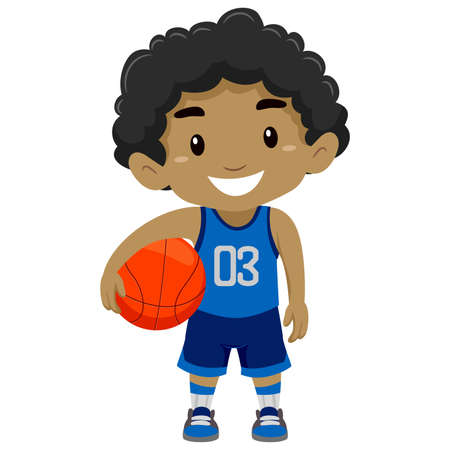 Vector Illustration of a Black Boy Holding Basketballのイラスト素材