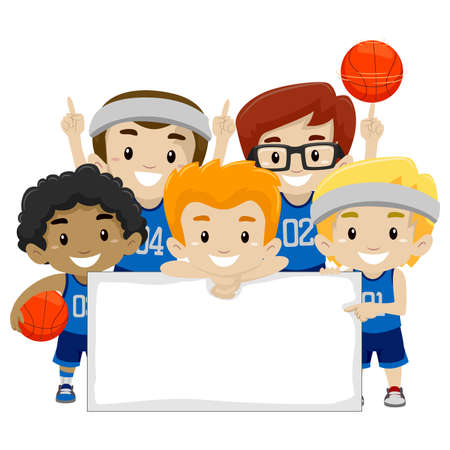 Vector Illustration of Male Basketball Players holding a Blank Boardのイラスト素材