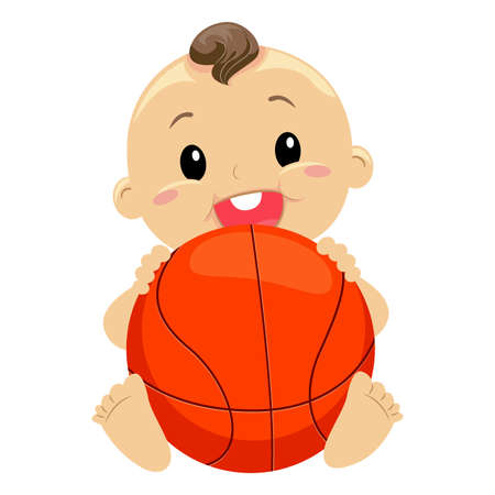 Vector Illustration of Baby Boy holding the Ballのイラスト素材