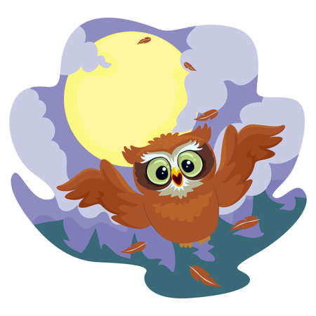 Vector Illustration of an Owl Flying at Nightのイラスト素材