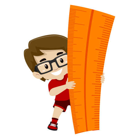 Vector Illustration of a Little Boy holding a Big Rulerのイラスト素材