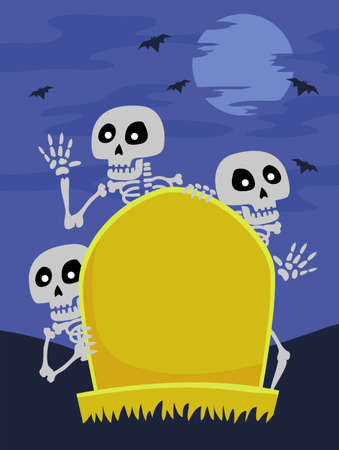 Vector Illustration of Blank Gravestone with Skeleton for Halloweenのイラスト素材