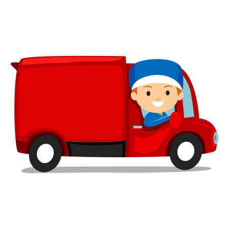 Illustration of Delivery Man on Truckのイラスト素材