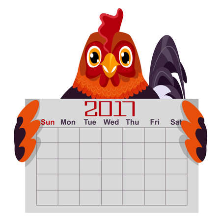 Vector Illustration of Rooster Holding 2017 Calendarのイラスト素材
