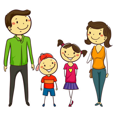 Vector Illustration of Set of Family in Stick Figuresのイラスト素材
