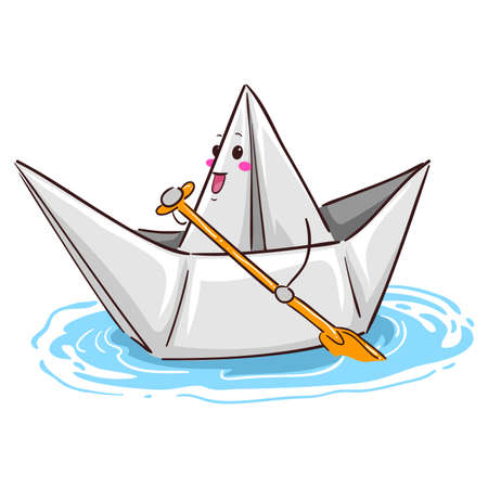 Vector Illustration of a Paper Boat Mascot Paddlingのイラスト素材